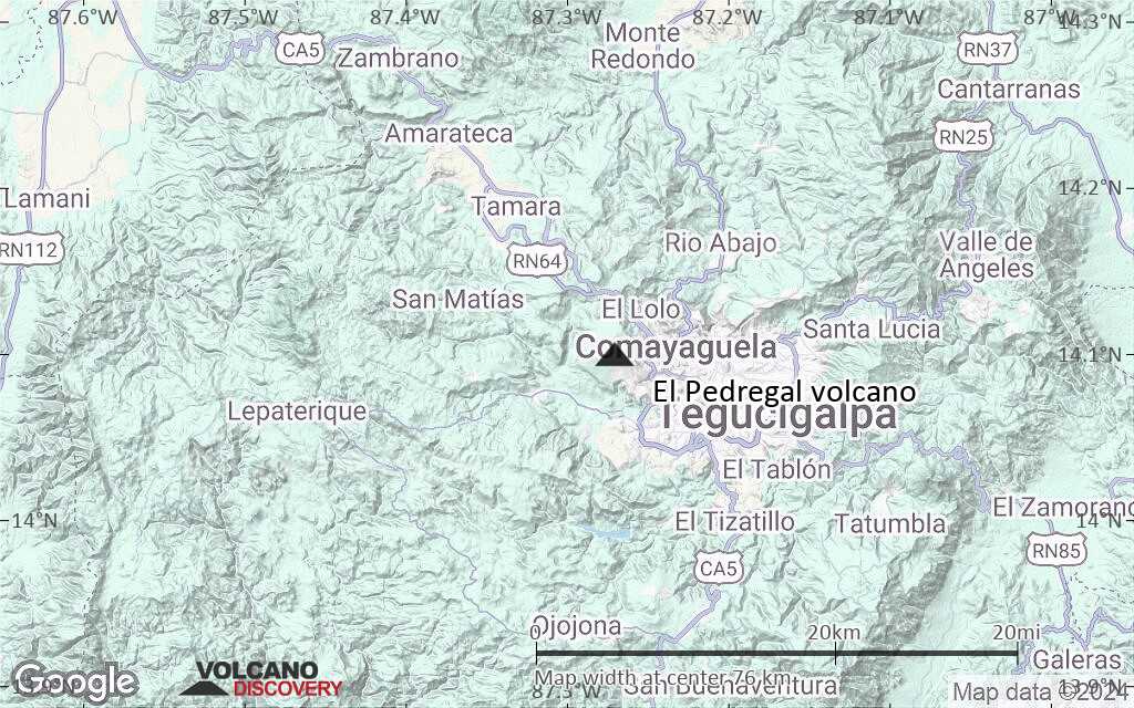 Terrain-type map of El Pedregal volcano (scale of 10s of km)