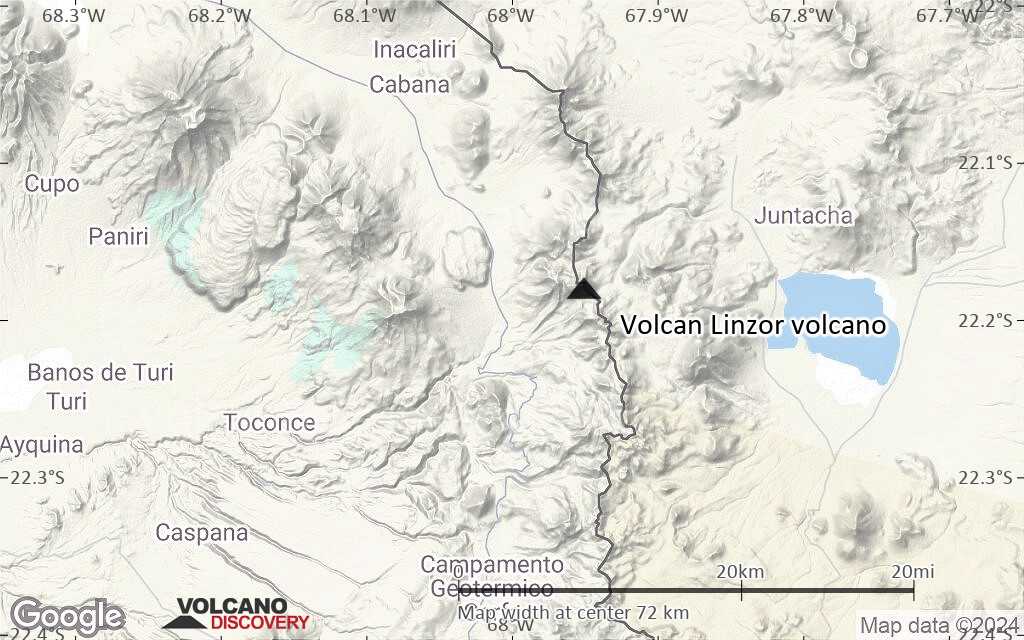 Terrain-type map of Volcan Linzor volcano (scale of 10s of km)