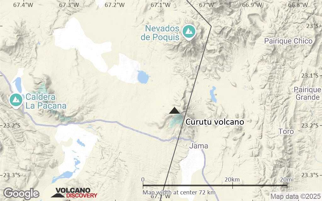 Terrain-type map of Curutu volcano (scale of 10s of km)