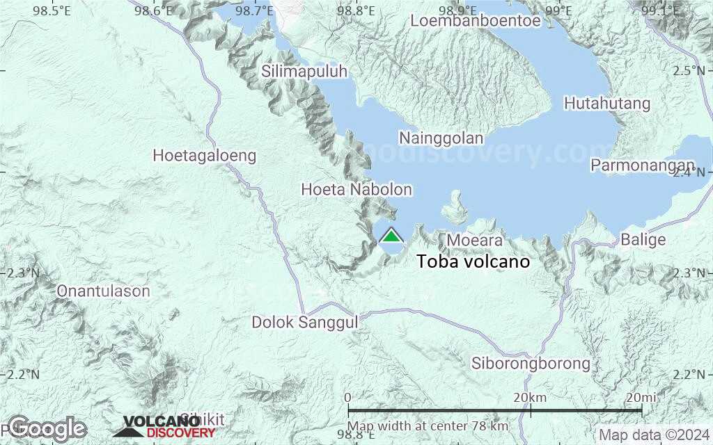 Terrain-type map of Toba volcano (scale of 10s of km)