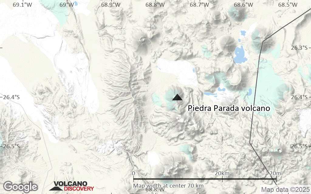 Terrain-type map of Piedra Parada volcano (scale of 10s of km)