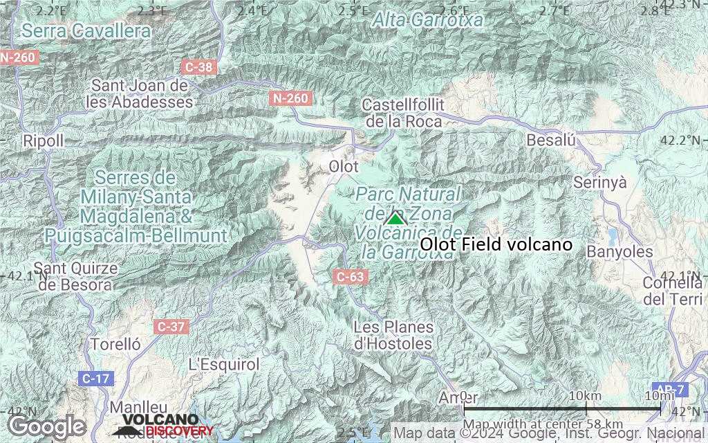 Terrain-type map of Olot Field volcano (scale of 10s of km)