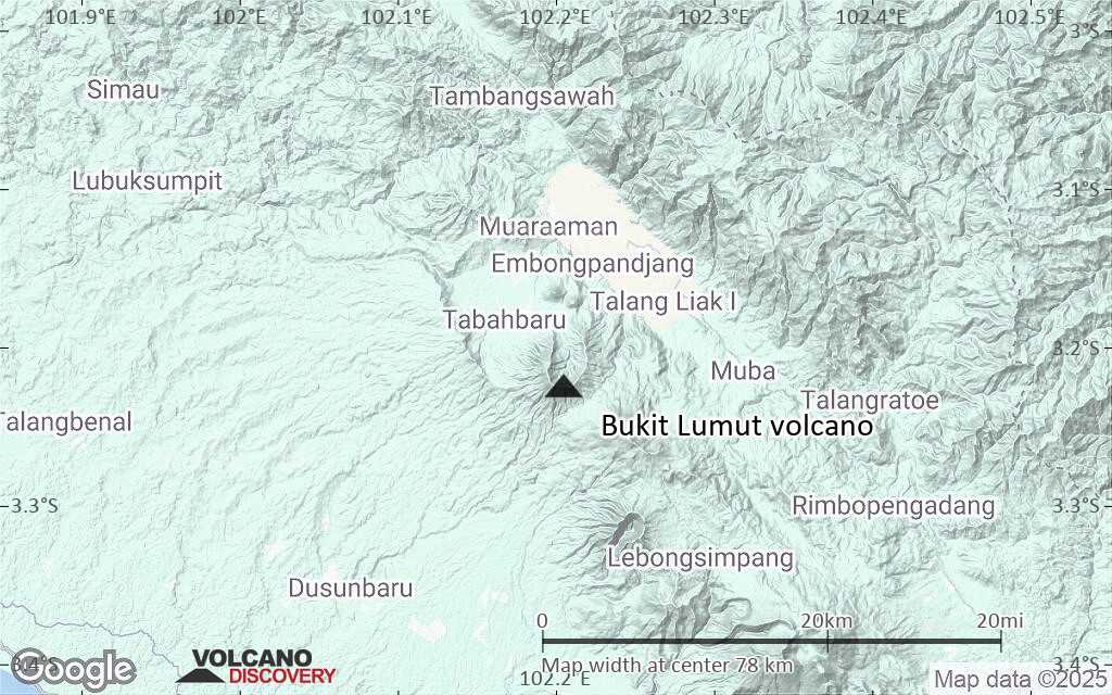 Terrain-type map of Bukit Lumut volcano (scale of 10s of km)