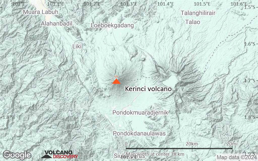 Terrain-type map of Kerinci volcano (scale of 10s of km)