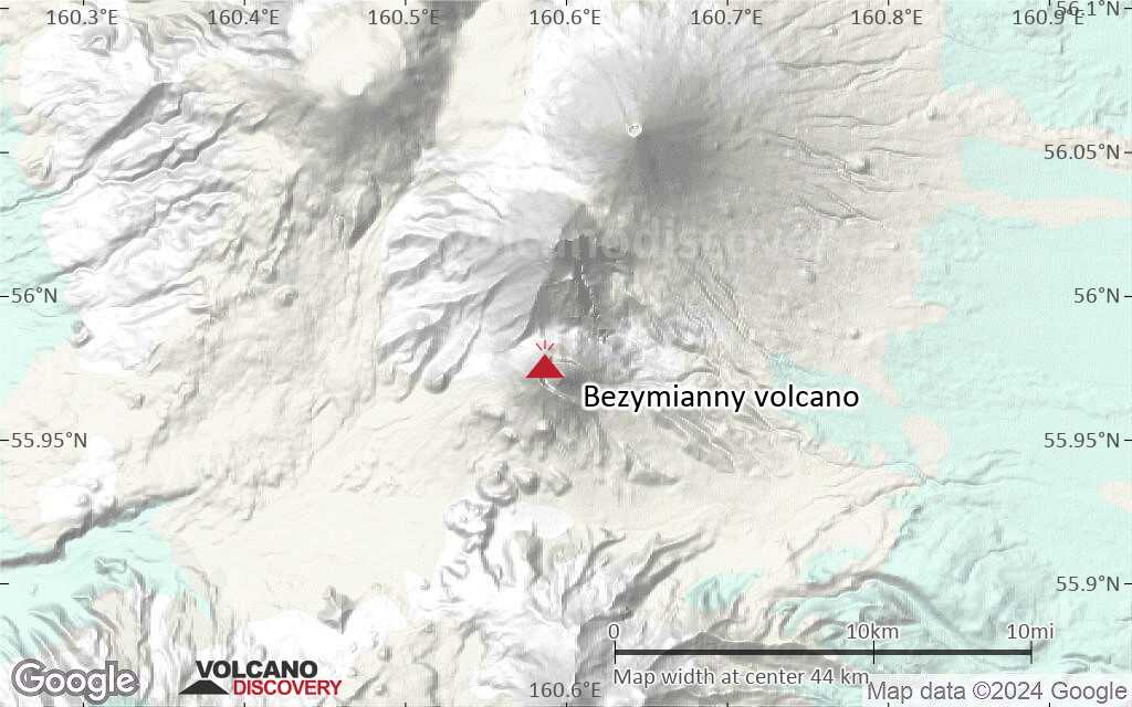 Terrain-type map of Bezymianny volcano (scale of 10s of km)