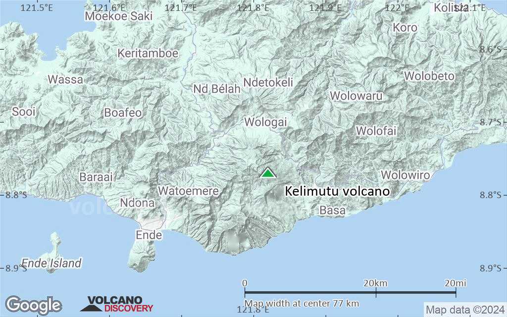 Terrain-type map of Kelimutu volcano (scale of 10s of km)