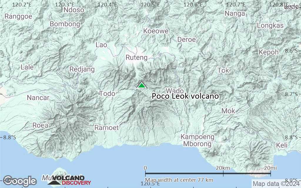 Terrain-type map of Poco Leok volcano (scale of 10s of km)