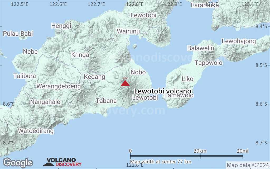 Terrain-type map of Lewotobi volcano (scale of 10s of km)