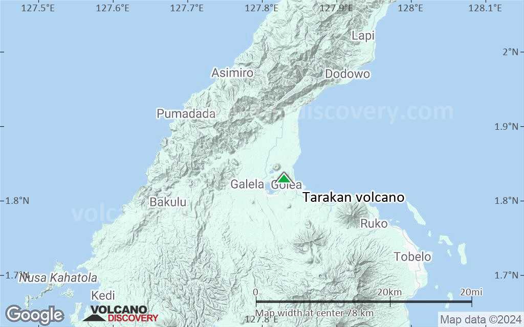Terrain-type map of Tarakan volcano (scale of 10s of km)