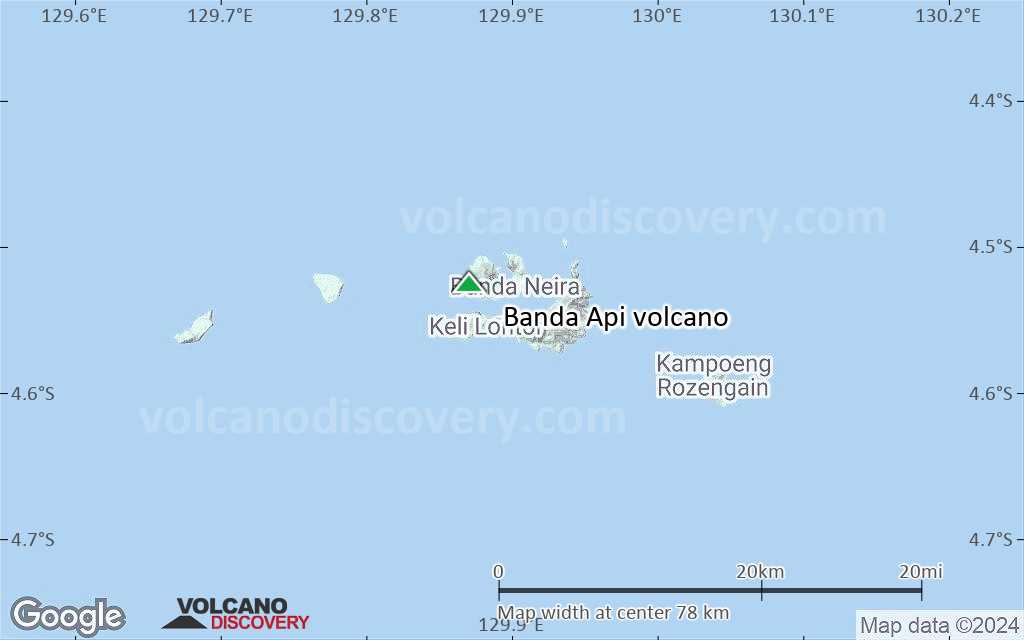 Terrain-type map of Banda Api volcano (scale of 10s of km)