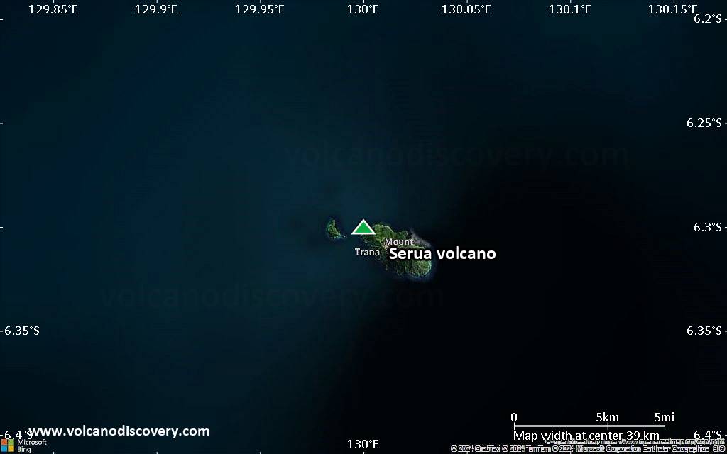 Satellite/aerial-type map of Serua volcano (scale of 20-40 km)