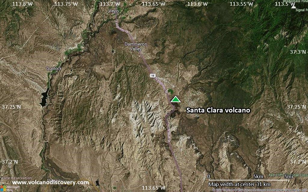 Satellite/aerial-type map of Santa Clara volcano (scale of 20-40 km)