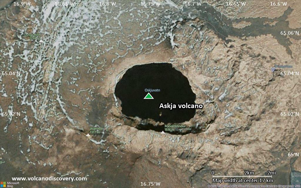Satellite/aerial-type map of Askja volcano (scale of 20-40 km)