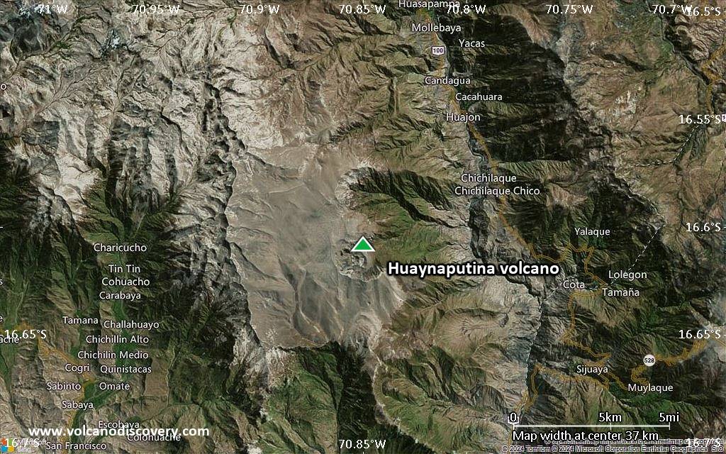 Satellite/aerial-type map of Huaynaputina volcano (scale of 20-40 km)