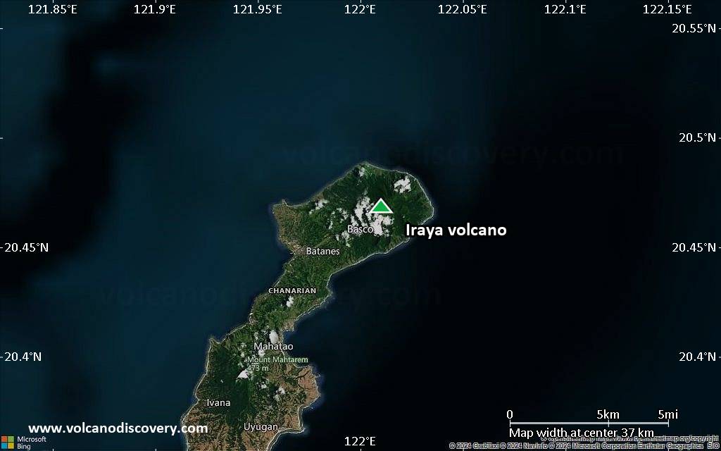 Satellite/aerial-type map of Iraya volcano (scale of 20-40 km)