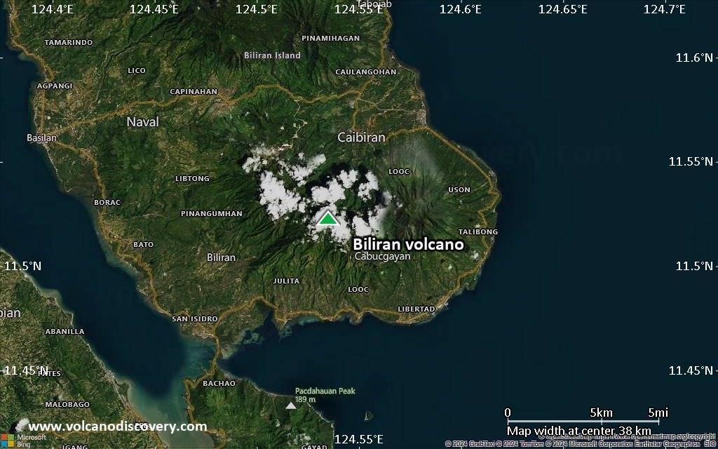 Satellite/aerial-type map of Biliran volcano (scale of 20-40 km)
