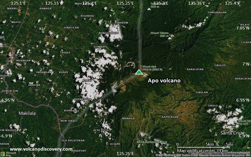 Satellite/aerial-type map of Apo volcano (scale of 20-40 km)