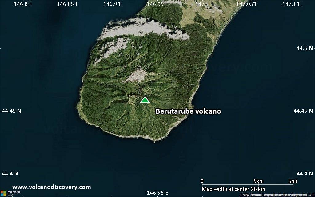 Satellite/aerial-type map of Berutarube volcano (scale of 20-40 km)