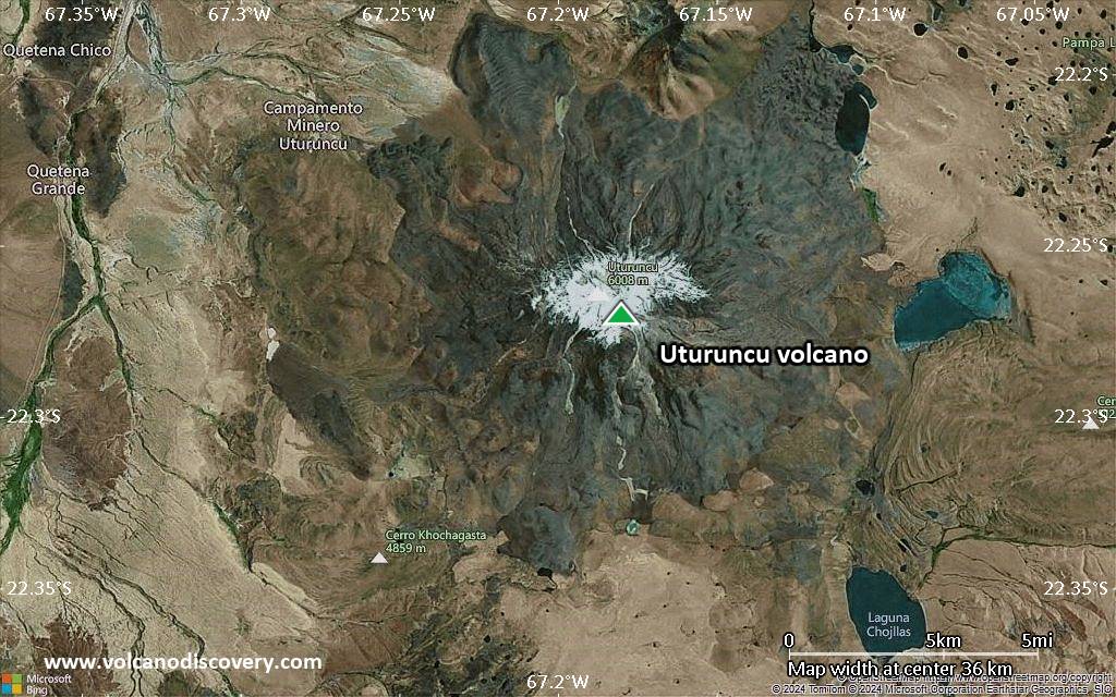 Satellite/aerial-type map of Uturuncu volcano (scale of 20-40 km)