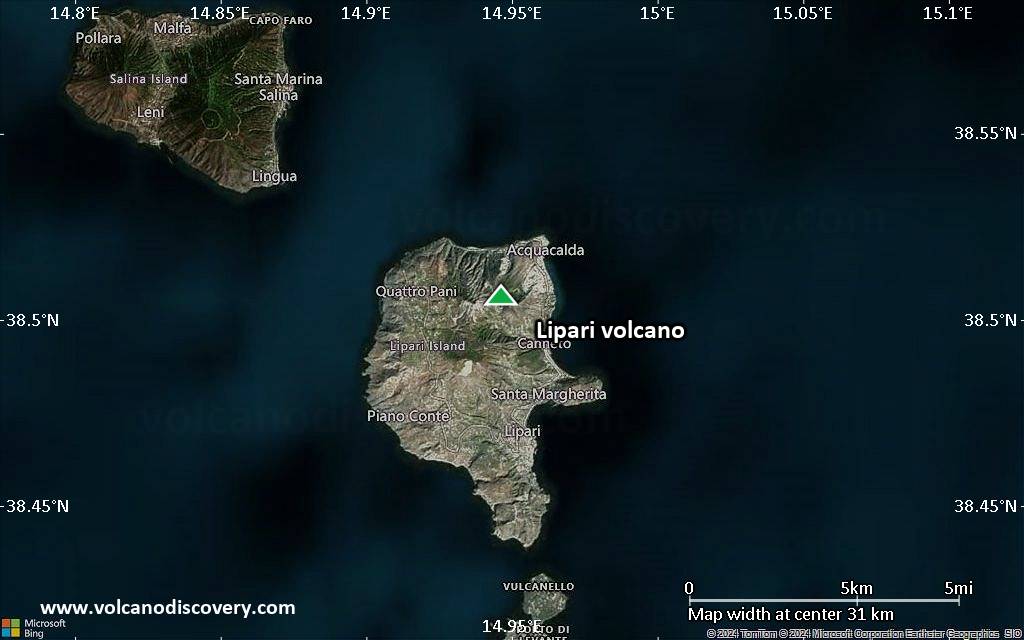 Satellite/aerial-type map of Lipari volcano (scale of 20-40 km)