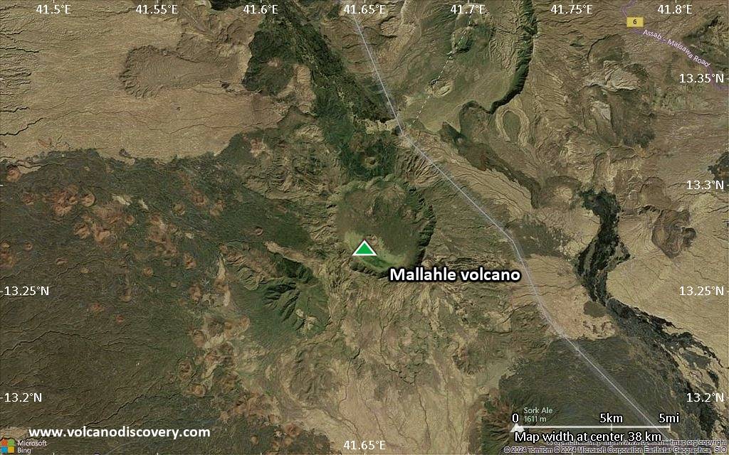 Satellite/aerial-type map of Mallahle volcano (scale of 20-40 km)