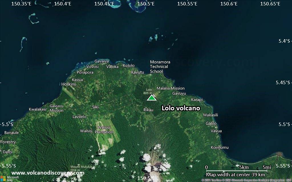 Satellite/aerial-type map of Lolo volcano (scale of 20-40 km)