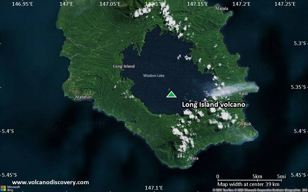 Satellite/aerial-type map of Long Island volcano (scale of 20-40 km)