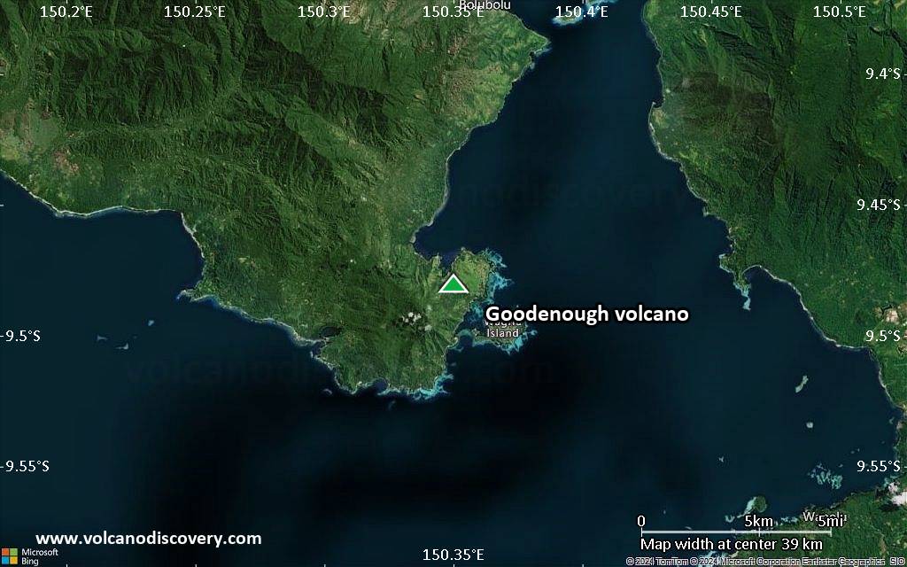 Satellite/aerial-type map of Goodenough volcano (scale of 20-40 km)