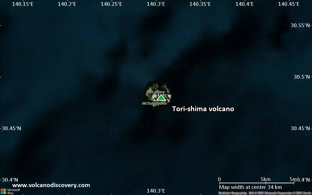 Satellite/aerial-type map of Tori-shima volcano (scale of 20-40 km)