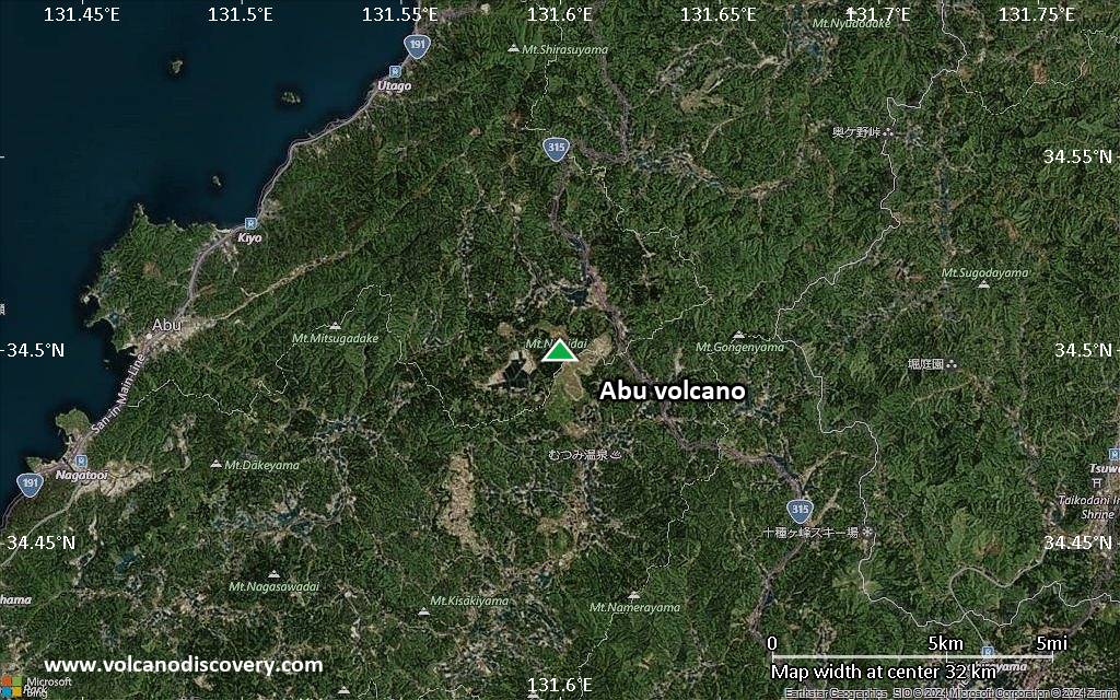 Satellite/aerial-type map of Abu volcano (scale of 20-40 km)