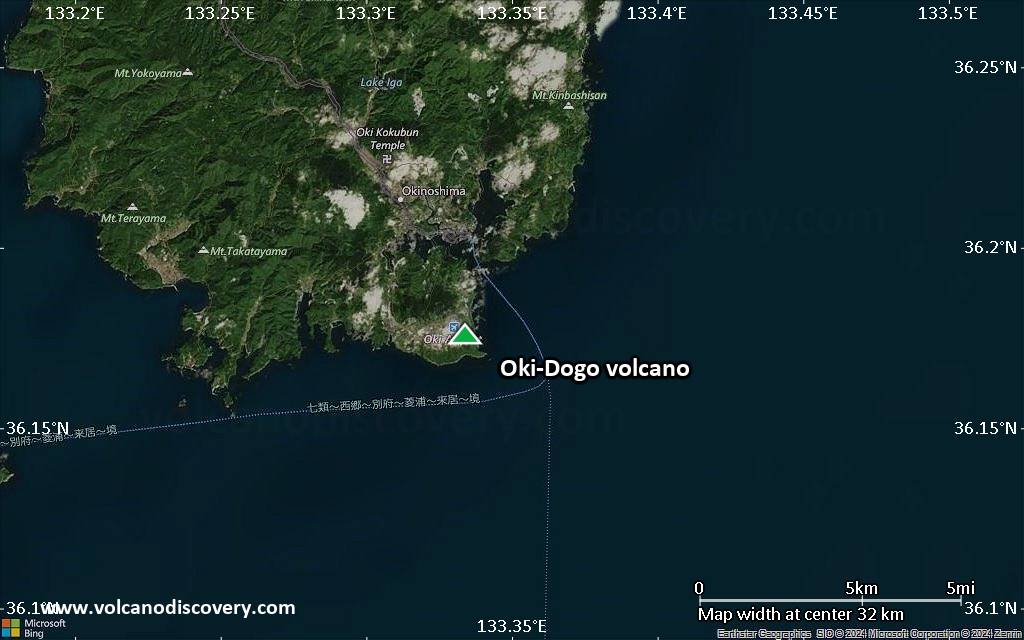 Satellite/aerial-type map of Oki-Dogo volcano (scale of 20-40 km)