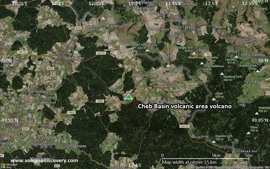 Satellite/aerial-type map of Cheb Basin volcanic area volcano (scale of 20-40 km)