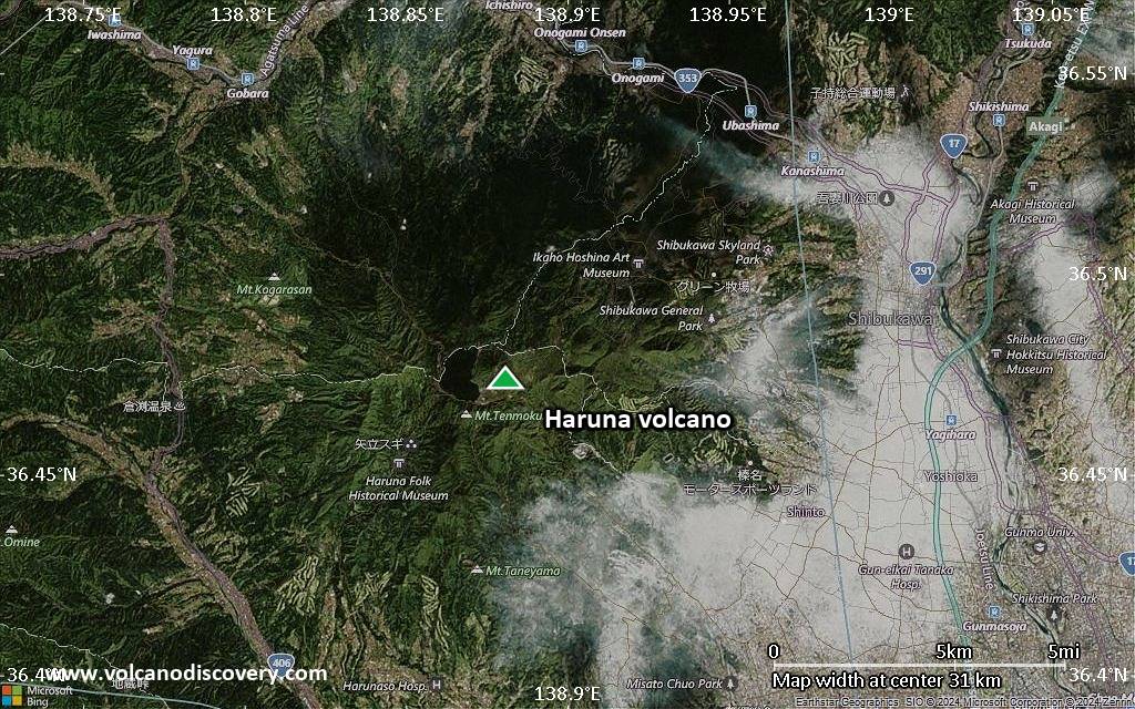 Satellite/aerial-type map of Haruna volcano (scale of 20-40 km)