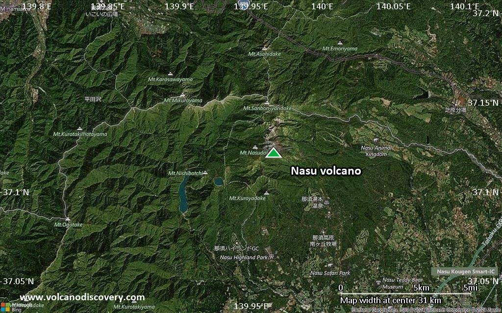 Satellite/aerial-type map of Nasu volcano (scale of 20-40 km)