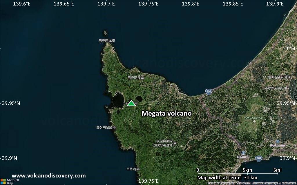 Satellite/aerial-type map of Megata volcano (scale of 20-40 km)