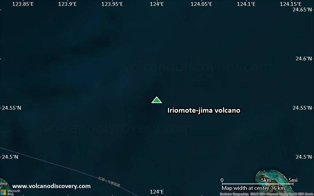 Satellite/aerial-type map of Iriomote-jima volcano (scale of 20-40 km)