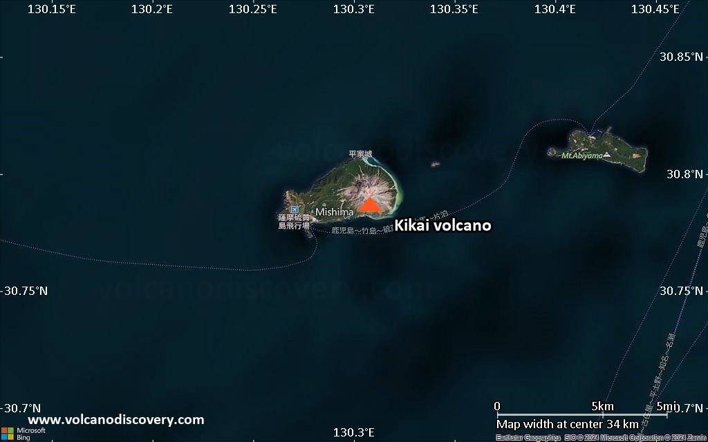 Satellite/aerial-type map of Kikai volcano (scale of 20-40 km)