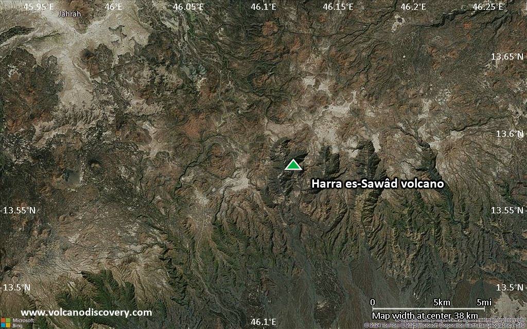 Satellite/aerial-type map of Harra es-Sawâd volcano (scale of 20-40 km)