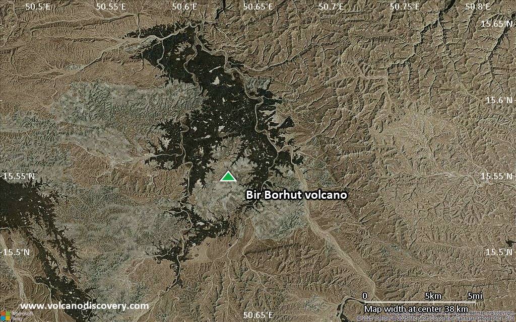 Satellite/aerial-type map of Bir Borhut volcano (scale of 20-40 km)