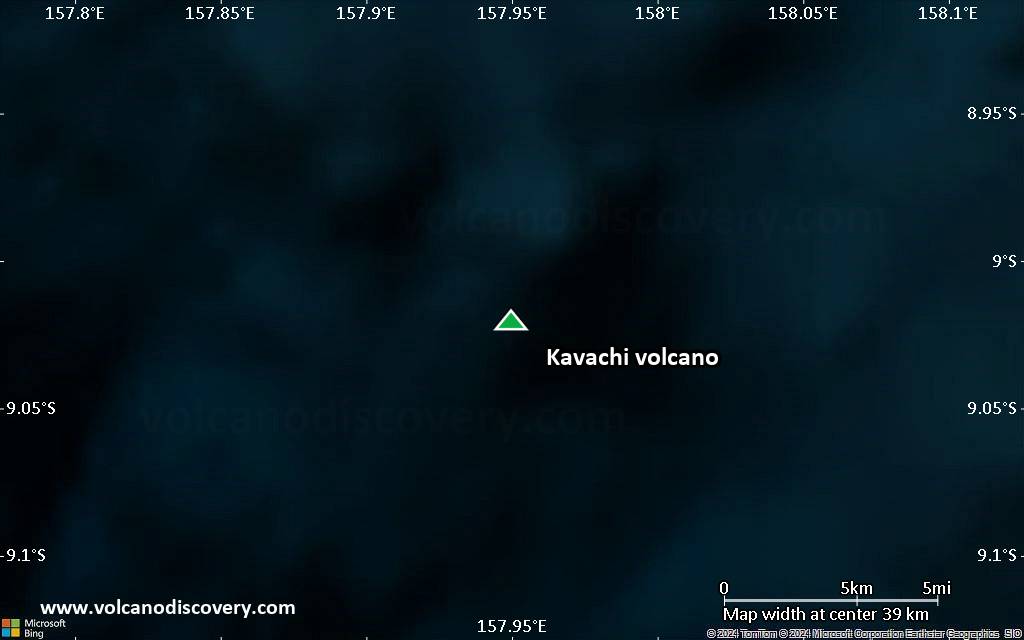 Satellite/aerial-type map of Kavachi volcano (scale of 20-40 km)