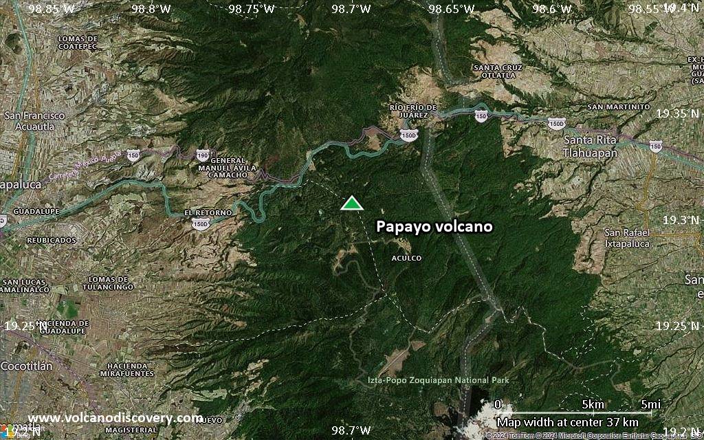 Satellite/aerial-type map of Papayo volcano (scale of 20-40 km)