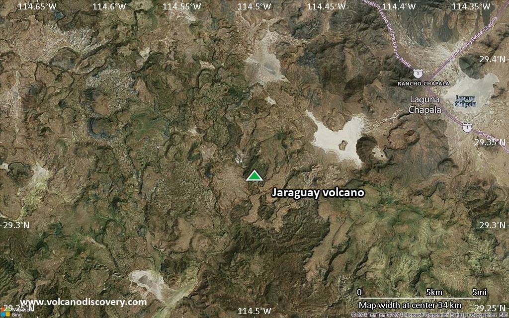 Satellite/aerial-type map of Jaraguay volcano (scale of 20-40 km)