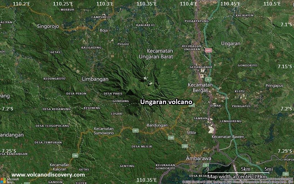 Satellite/aerial-type map of Ungaran volcano (scale of 20-40 km)