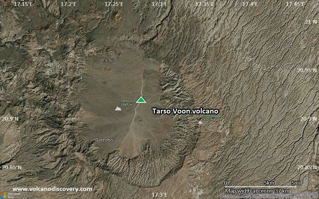 Satellite/aerial-type map of Tarso Voon volcano (scale of 20-40 km)