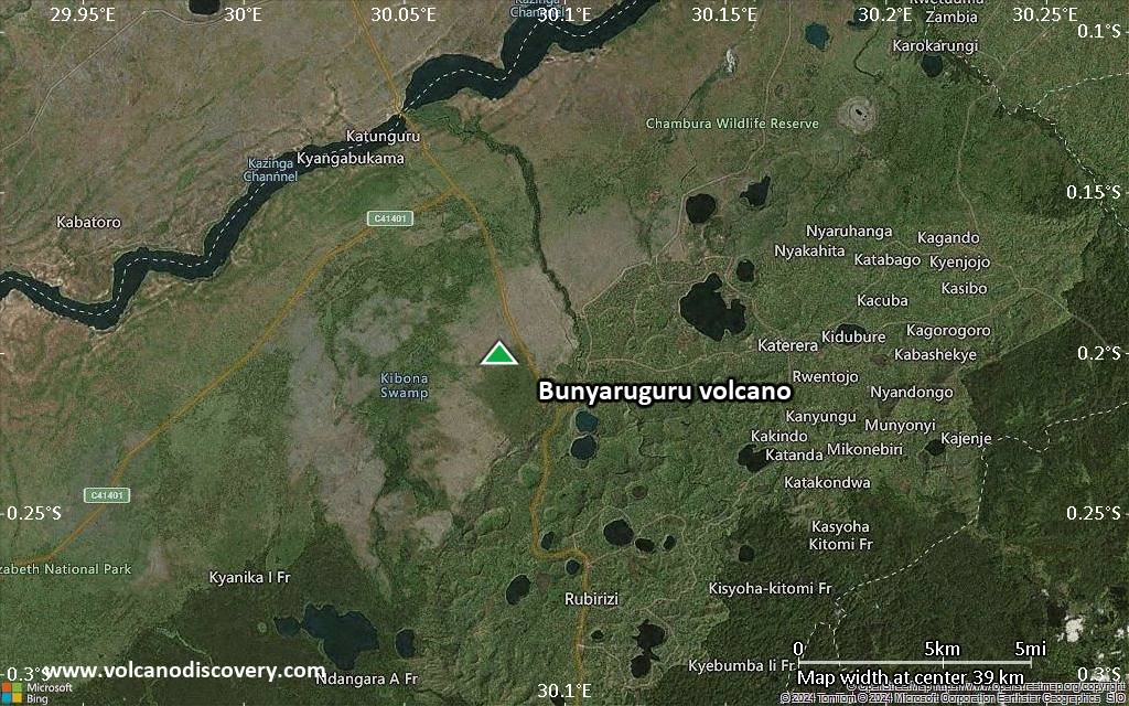 Satellite/aerial-type map of Bunyaruguru volcano (scale of 20-40 km)