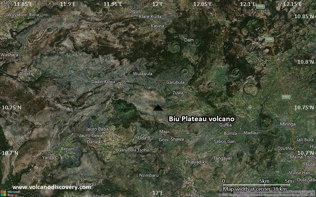 Satellite/aerial-type map of Biu Plateau volcano (scale of 20-40 km)