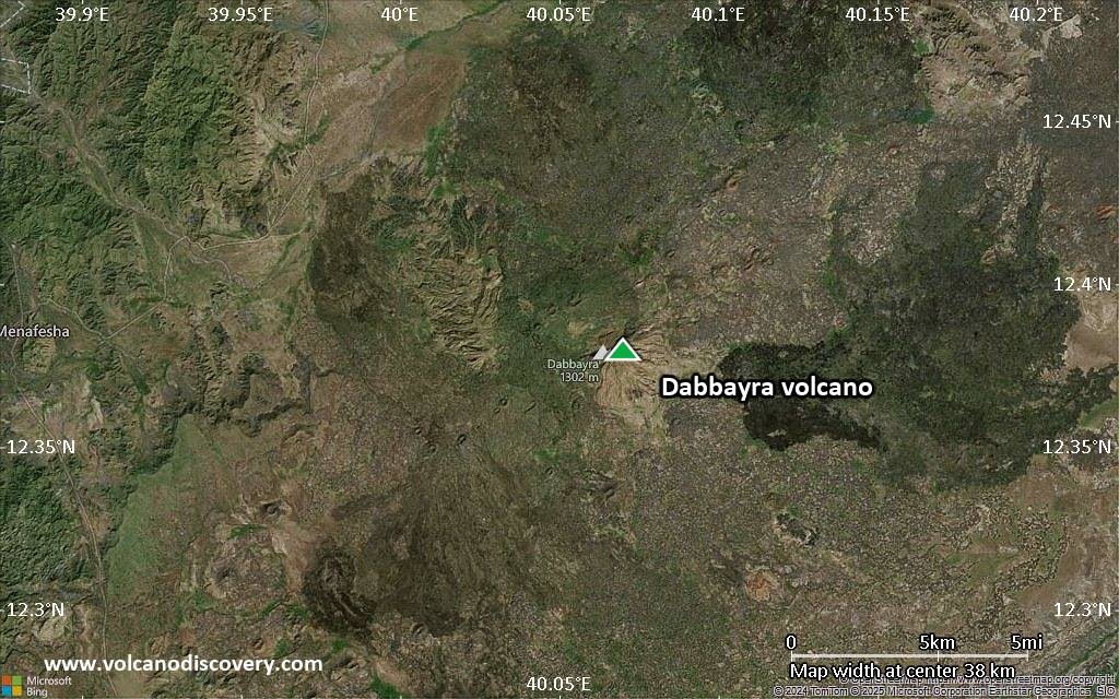 Satellite/aerial-type map of Dabbayra volcano (scale of 20-40 km)