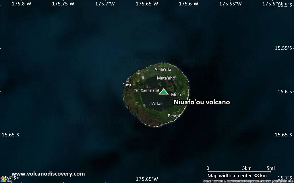 Satellite/aerial-type map of Niuafo'ou volcano (scale of 20-40 km)