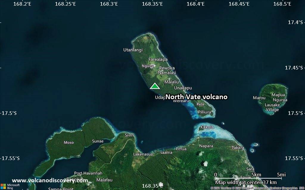 Satellite/aerial-type map of North Vate volcano (scale of 20-40 km)