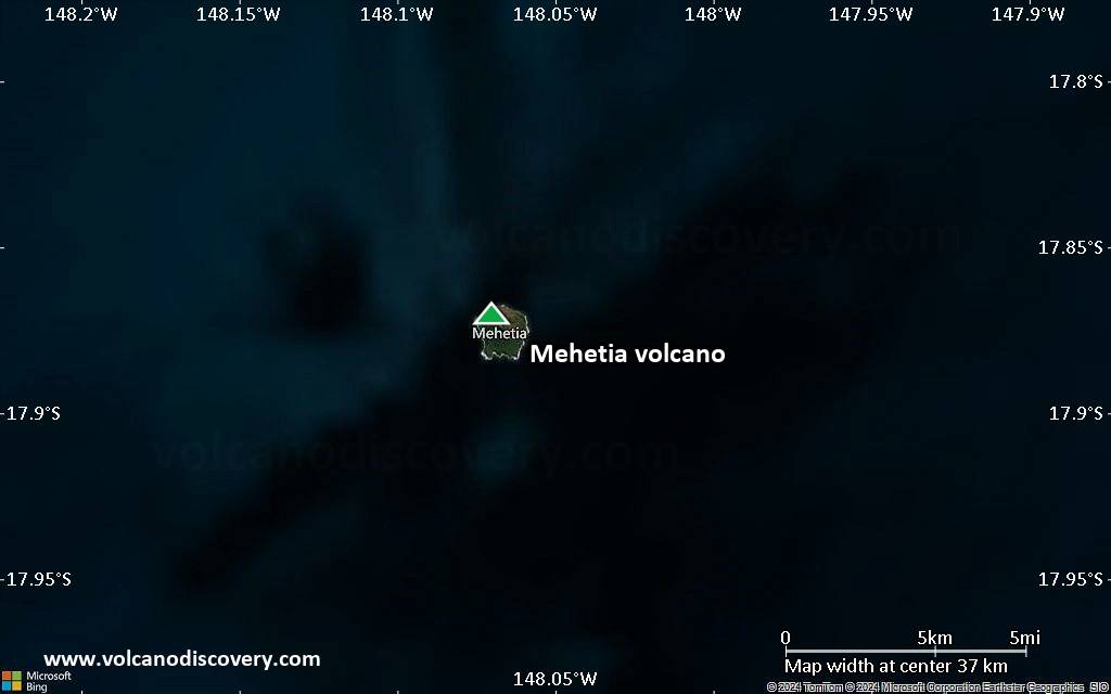 Satellite/aerial-type map of Mehetia volcano (scale of 20-40 km)